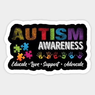 'Educate Love Support Advocate ' Autism Awareness Sticker